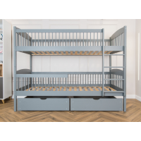 Detská poschodová posteľ z masívu so šuplíkmi ILONA - 200x90 cm - ŠEDÁ