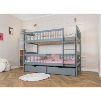 Detská poschodová posteľ z masívu so šuplíkmi ILONA - 200x90 cm - ŠEDÁ