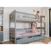 Detská poschodová posteľ z masívu so šuplíkmi ILONA - 200x90 cm - ŠEDÁ