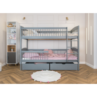 Detská poschodová posteľ z masívu so šuplíkmi ILONA - 200x90 cm - ŠEDÁ