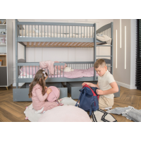 Detská poschodová posteľ z masívu so šuplíkmi ILONA - 200x90 cm - ŠEDÁ