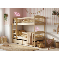 Detská poschodová posteľ z masívu so šuplíkmi ILONA - 200x90 cm - PRÍRODNÁ BOROVICA