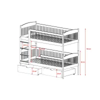 Detská poschodová posteľ z masívu so šuplíkmi ILONA - 200x90 cm - ŠEDÁ