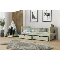 Detská posteľ z masívu borovice LUNARI so šuplíkmi - 200x90 cm - OLIVOVO ZELENÁ