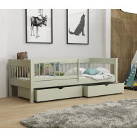 Detská posteľ z masívu borovice LUNARI so šuplíkmi - 200x90 cm - OLIVOVO ZELENÁ