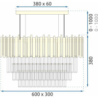 Stropné krištáľové svietidlo ROCK long - 60x30 cm - zlaté