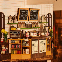 RoboTime 3D skladačka Zarážka na knihy Miniatúra domčeka Prázdninová kaviareň