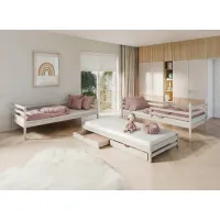 Detská poschodová posteľ z masívu borovice LUKÁŠ s prístelkou a šuplíkmi - 200x90 cm - KAŠMÍROVÁ