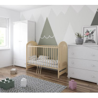 Detská postieľka so šuplíkom LITTLE TIMON 120x60 cm - PRÍRODNÁ BOROVICA