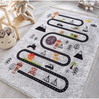 Detský kusový koberec HONOR New - Putovanie za zvieratkami - šedý