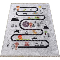 Detský kusový koberec HONOR New - Putovanie za zvieratkami - šedý