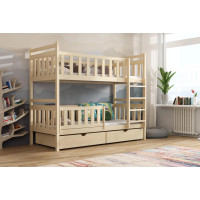 Detská poschodová posteľ z masívu borovice KAREL so šuplíkmi - 200x90 cm