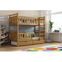 Detská poschodová posteľ z masívu borovice KAREL so šuplíkmi - 200x90 cm