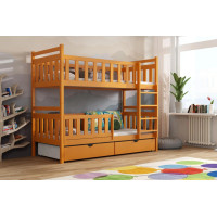 Detská poschodová posteľ z masívu borovice KAREL so šuplíkmi - 200x90 cm