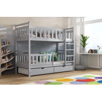 Detská poschodová posteľ z masívu borovice KAREL so šuplíkmi - 200x90 cm - ŠEDÁ