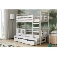 Detská poschodová posteľ z masívu borovice PETR s prístelkou a šuplíky - 200x90 cm