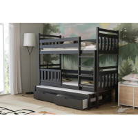 Detská poschodová posteľ z masívu borovice PETR s prístelkou a šuplíky - 200x90 cm