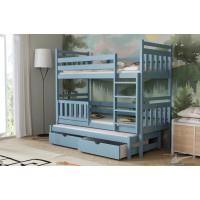 Detská poschodová posteľ z masívu borovice PETR s prístelkou a šuplíky - 200x90 cm