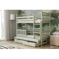 Detská poschodová posteľ z masívu borovice PETR s prístelkou a šuplíky - 200x90 cm