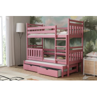 Detská poschodová posteľ z masívu borovice PETR s prístelkou a šuplíky - 200x90 cm