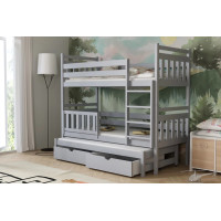 Detská poschodová posteľ z masívu borovice PETR s prístelkou a šuplíky - 200x90 cm