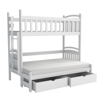 Detská poschodová posteľ z masívu borovice s rozšíreným spodným lôžkom LUKÁŠ so šuplíkmi 200x90/140 cm - BIELA, rebrík vpravo