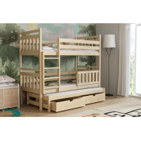 Detská poschodová posteľ z masívu borovice PETR s prístelkou a šuplíky - 200x90 cm