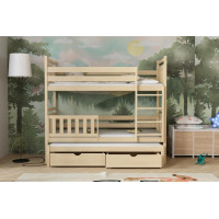 Detská poschodová posteľ z masívu borovice PETR s prístelkou a šuplíky - 200x90 cm
