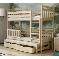 Detská poschodová posteľ z masívu borovice PETR s prístelkou a šuplíky - 200x90 cm