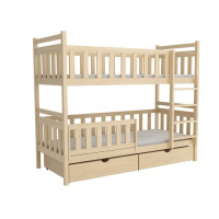 Detská poschodová posteľ z masívu borovice KAREL so šuplíkmi - 200x90 cm