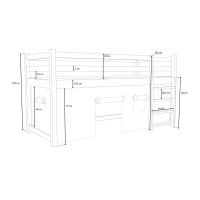 Detská vyvýšená posteľ z masívu borovice PORTO - 200x90 cm - OLIVOVO ZELENÁ