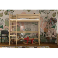 Detská vyvýšená posteľ z masívu borovice TEXAS - 200x90 cm - PRÍRODNÁ BOROVICA