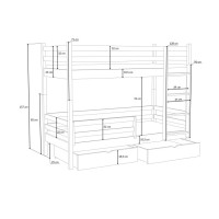 Detská poschodová posteľ z masívu borovice LEGEND PLUS so šuplíkmi - 200x90 cm