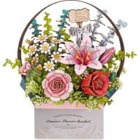 ROBOTIME Rowood 3D drevené puzzle Košík s kvetmi 428 dielikov