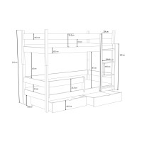 Detská poschodová posteľ z masívu borovice LEGEND so šuplíkmi - 180x80 cm