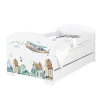 Detská posteľ OSKAR - 180x80 cm - DO NEBES - so šuplíkom, 1x dlhá + 1x krátka zábrana