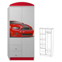 Šatníková skriňa ČERVENÝ ŠPORTIAK - TYP E, červená / biela
