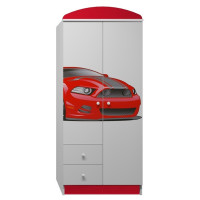 Šatníková skriňa ČERVENÝ ŠPORTIAK - TYP E, červená / biela