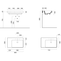 GSI NUBES keramické umývadlo 80x50cm, s odkladacou plochou vľavo, biela ExtraGlaze 9630111