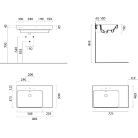 GSI NUBES keramické umývadlo 80x50cm, s odkladacou plochou vpravo, čierna mat 9629126