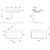 GSI NUBES keramické umývadlo 100x50cm, s odkladacou plochou vpravo, biela ExtraGlaze 9627111