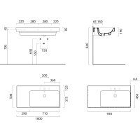 GSI NUBES keramické umývadlo 100x50cm, s odkladacou plochou vľavo, biela mat 9628109