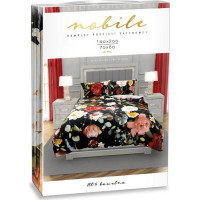 Saténové obliečky NOBILE Kvety - čierne / šedé - 160x200 cm