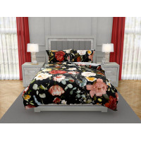 Saténové obliečky NOBILE Kvety - čierne / šedé - 160x200 cm