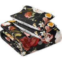 Saténové obliečky NOBILE Kvety - čierne / šedé - 160x200 cm