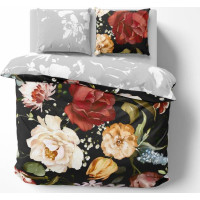 Saténové obliečky NOBILE Kvety - čierne / šedé - 160x200 cm