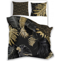 Saténové obliečky NOBILE Palm leaves - čierne / zlaté - 220x200 cm
