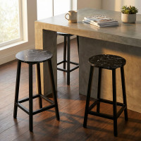 Kovová barová stolička FLINT Black - čierna / čierny mramor