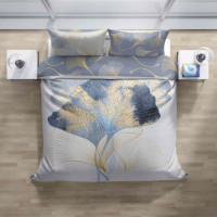 Saténové obliečky NOBILE Ginkgo - biele / šedé - 220x200 cm