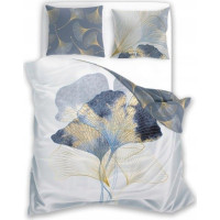 Saténové obliečky NOBILE Ginkgo - biele / šedé - 220x200 cm